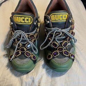Gucci Sneakers with Green and Purple Jewel Accents